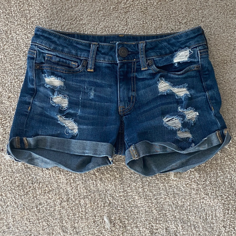 Aeropostale Women's Distressed Blue Denim Shorts